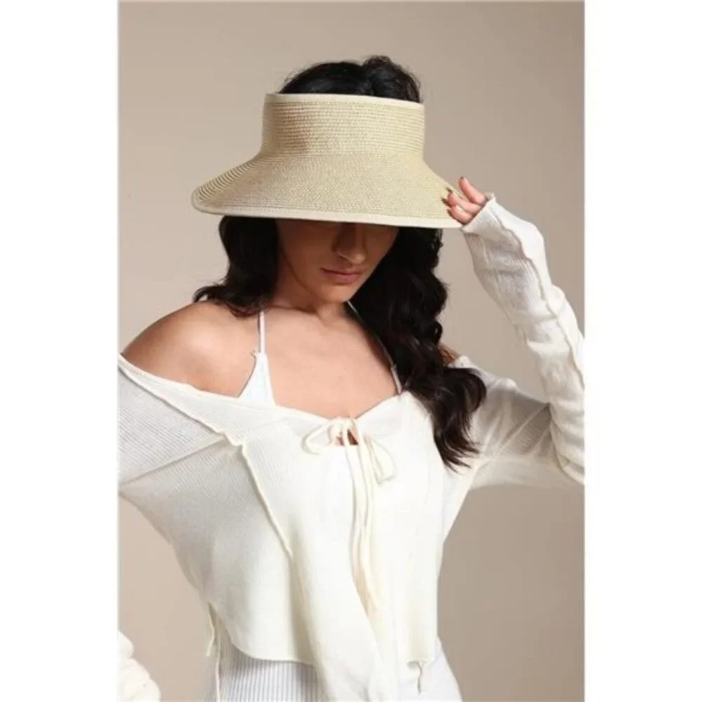 New Sun Visor Hats for Wome  Summer Ponytail Foldable‎ Straw Beach Hat UPF 50+